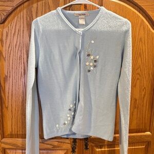 Free People Blue Floral Embellished Button Up Cardigan